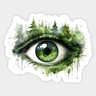 Green Forest Eye Watercolor Sticker